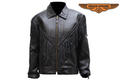 Women's Leather Motorcycle Jacket With Braid & Fringes