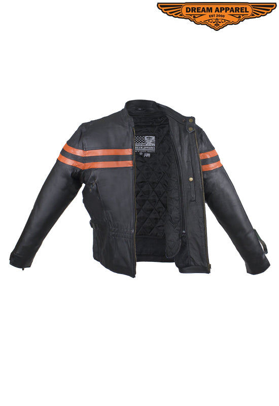 Womens Motorcycle Jacket With Orange Stripes