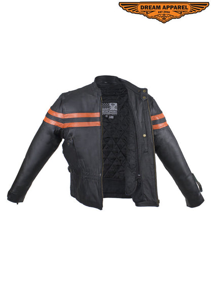 Womens Motorcycle Jacket With Orange Stripes