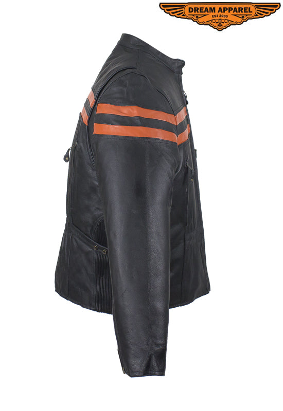 Womens Motorcycle Jacket With Orange Stripes