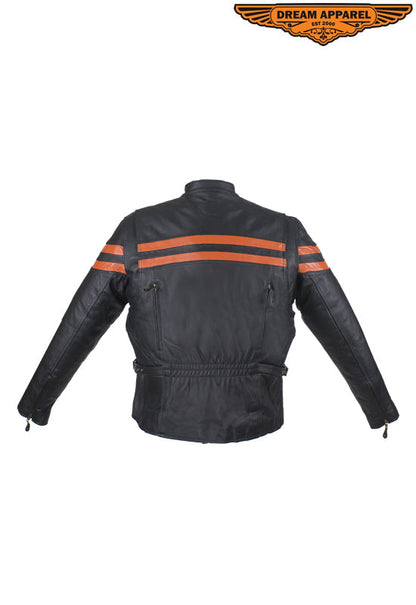 Womens Motorcycle Jacket With Orange Stripes