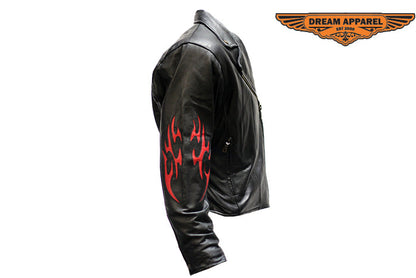 Women's Heavy Duty Leather Motorcycle Jacket With Flames