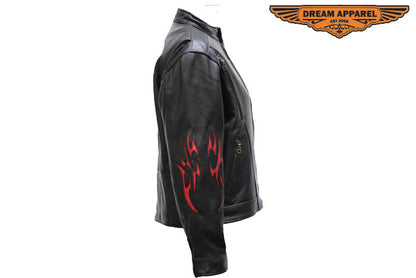 Women's Cowhide Leather Motorcycle Jacket With Flames