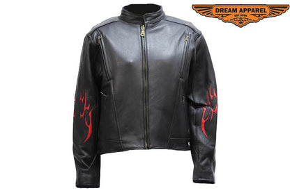 Womens Leather Motorcycle Jacket With Flames