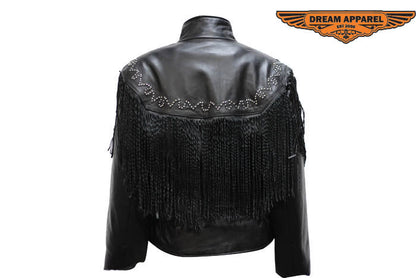 Women's Leather Jacket With Racer Style Collar