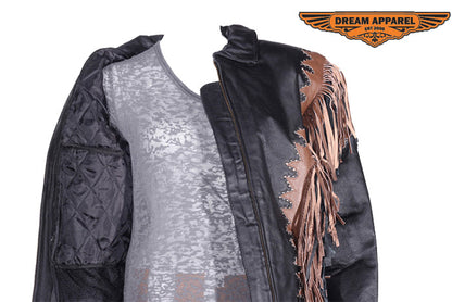 Womens Motorcycle Jacket With Studs & Fringes