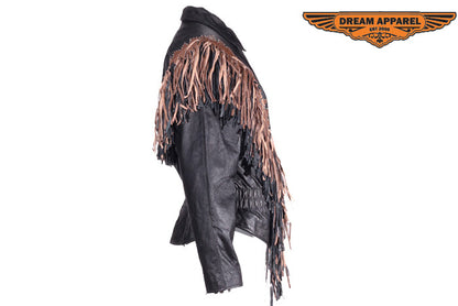 Womens Motorcycle Jacket With Studs & Fringes