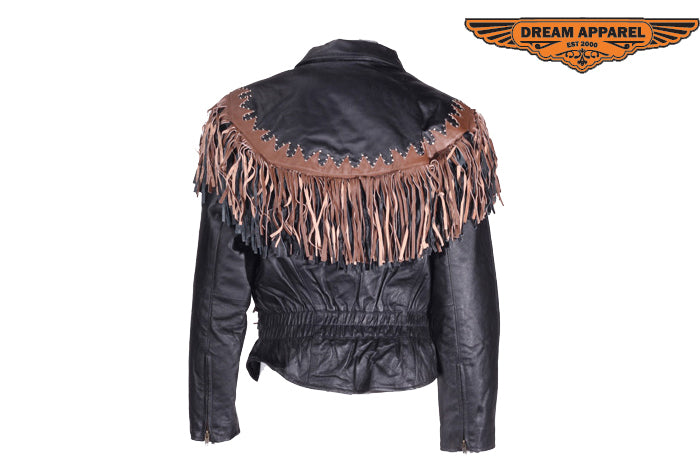 Womens Motorcycle Jacket With Studs & Fringes