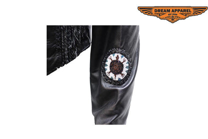 Women Leather Jacket with Beads