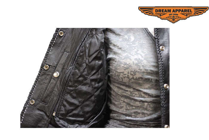 Women Leather Jacket with Beads