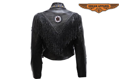 Women Leather Jacket with Beads