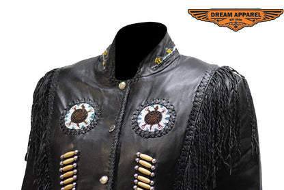 Women Leather Jacket with Beads