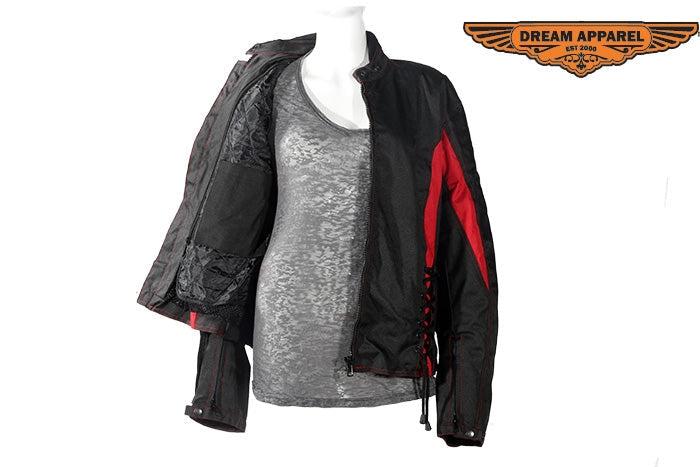 Womens Black & Red Textile Jacket