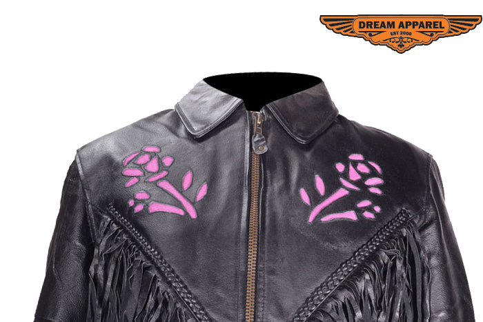 Womens Purple Rose Inlay Motorcycle Jacket