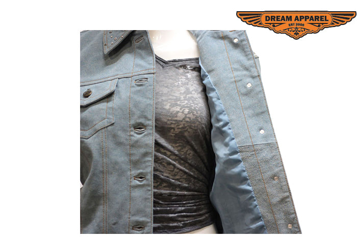 Womens Genuine Leather Made Denim Jacket