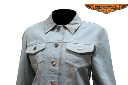 Womens Genuine Leather Made Denim Jacket