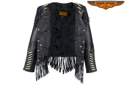 Women’s Shortened Western Style Leather Motorcycle Jacket