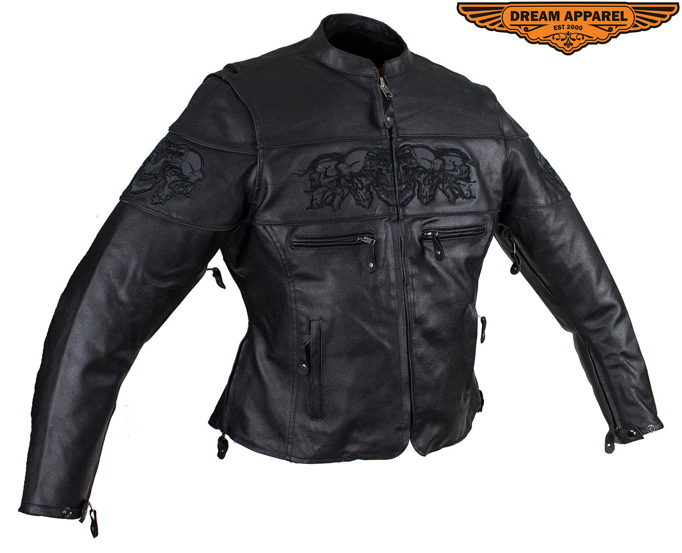 Women's Black Motorcycle Jacket with Reflective Skulls