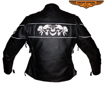 Women's Black Motorcycle Jacket with Reflective Skulls