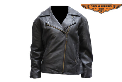 Womens Leather Jacket With Snap Down Collar