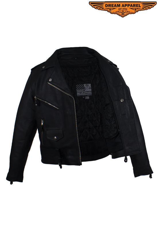 Womens Leather Jacket With Snap Down Collar