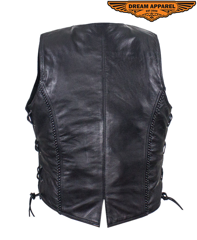 Womens Longer Motorcycle Vest With Braid