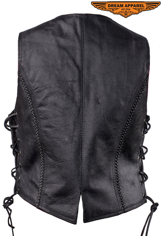 Womens Longer Motorcycle Vest With Braid