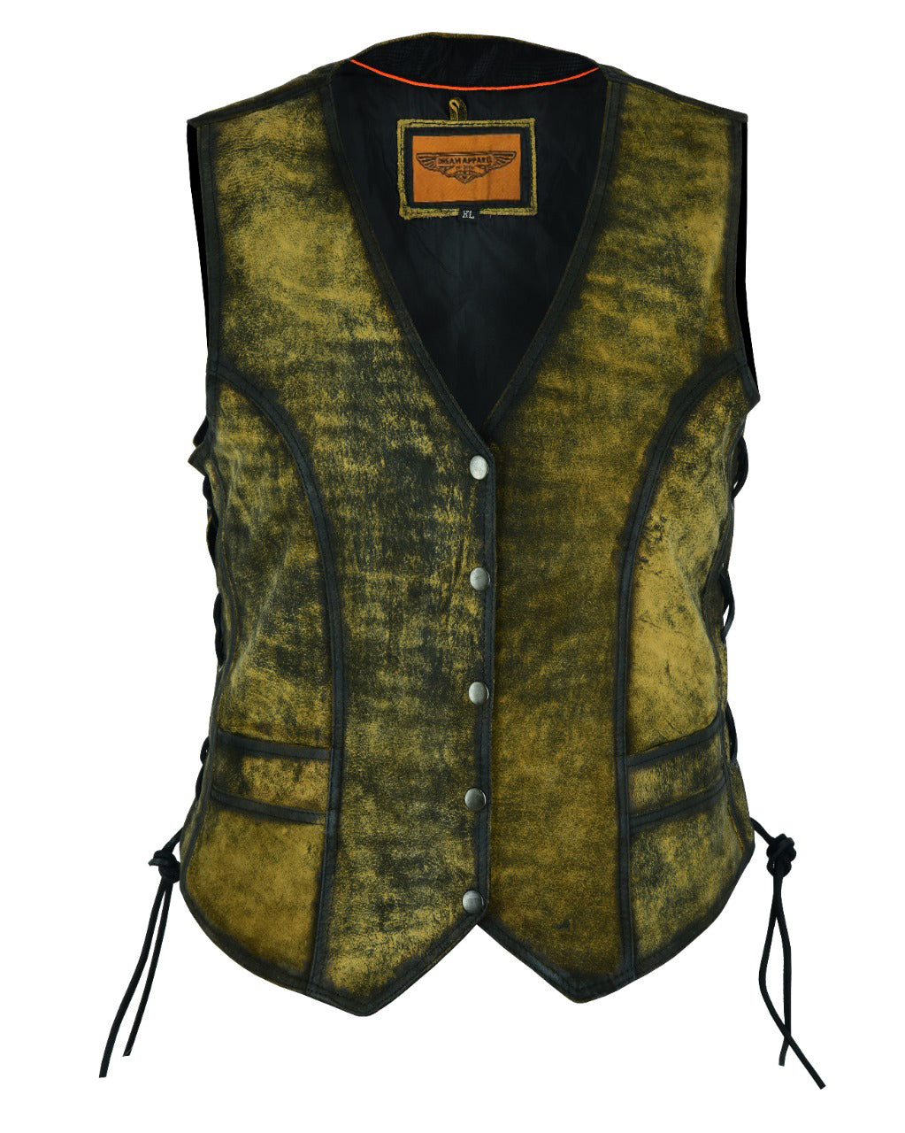 Womens Longer Cut Rub-Off Brown Leather Motorcycle Vest