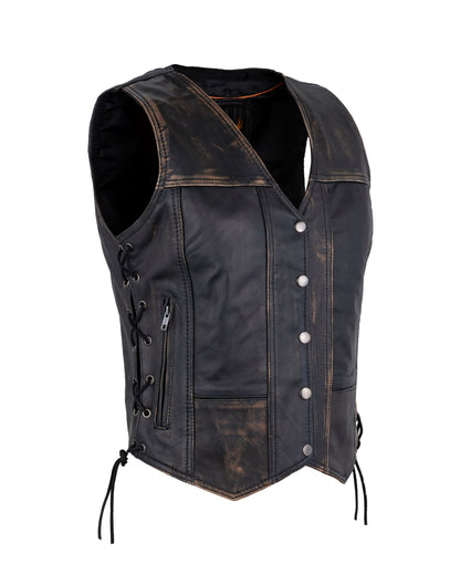 Womens Distressed Brown Naked Cowhide Leather Vest