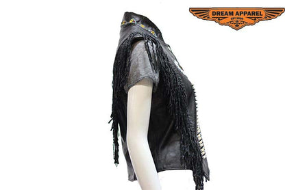 Womens Leather Vest With Nylon Lining Bone & Beads