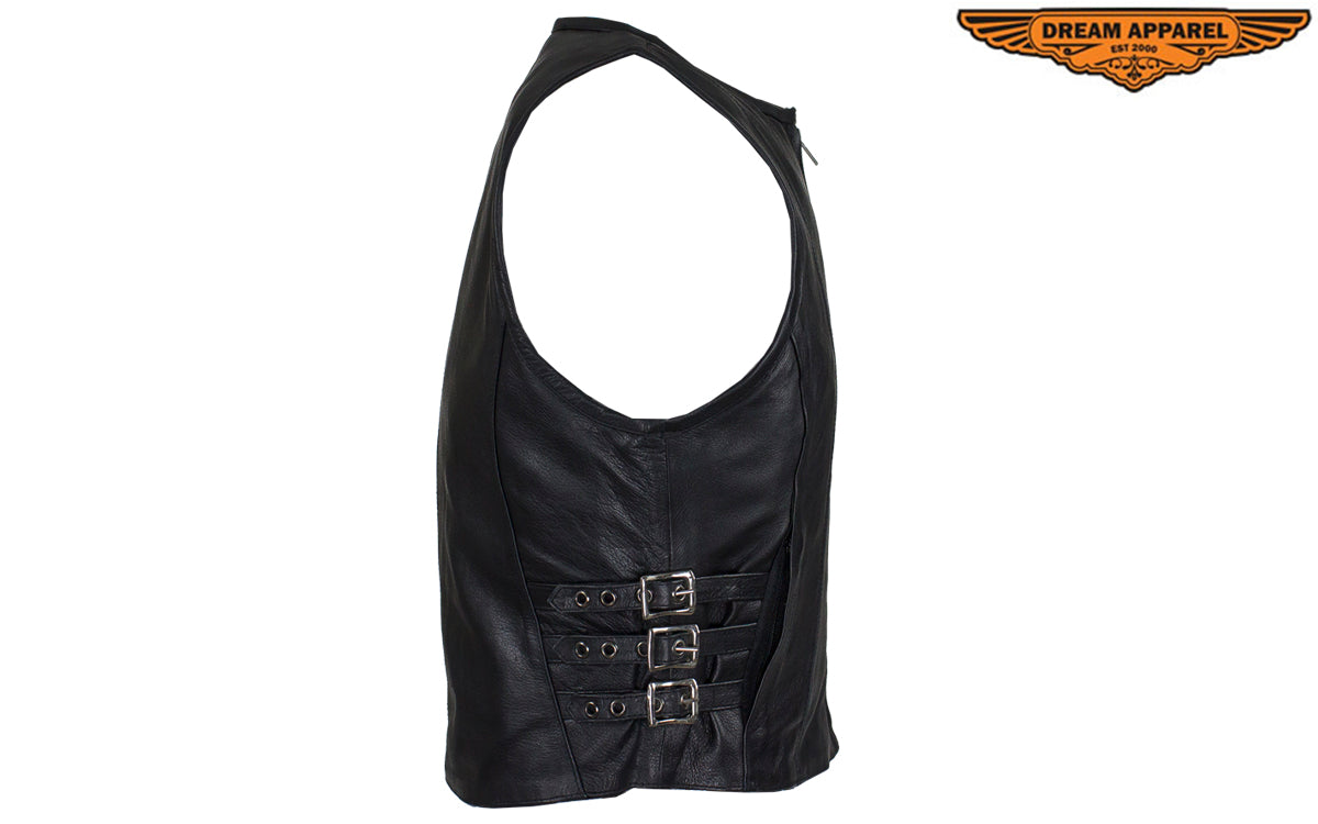 Women's Naked Cowhide Leather Motorcycle Vest