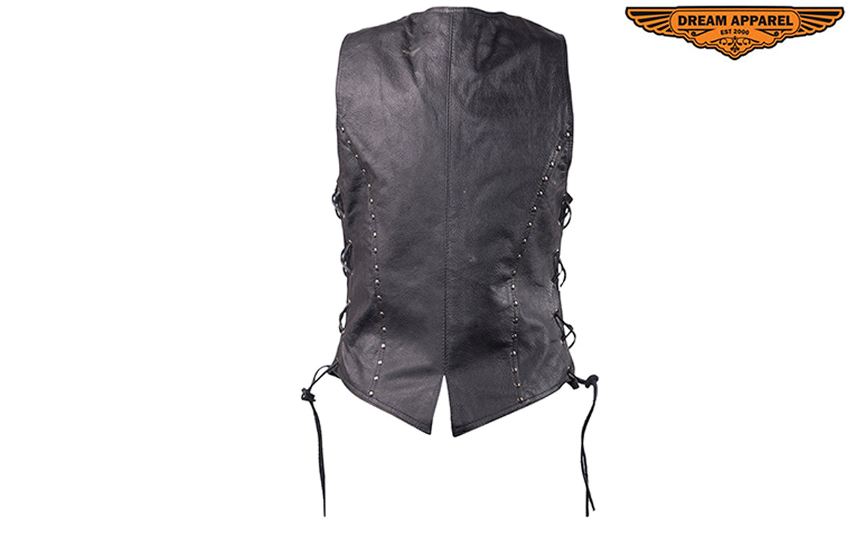 Womens Leather Motorcycle Studded Vest