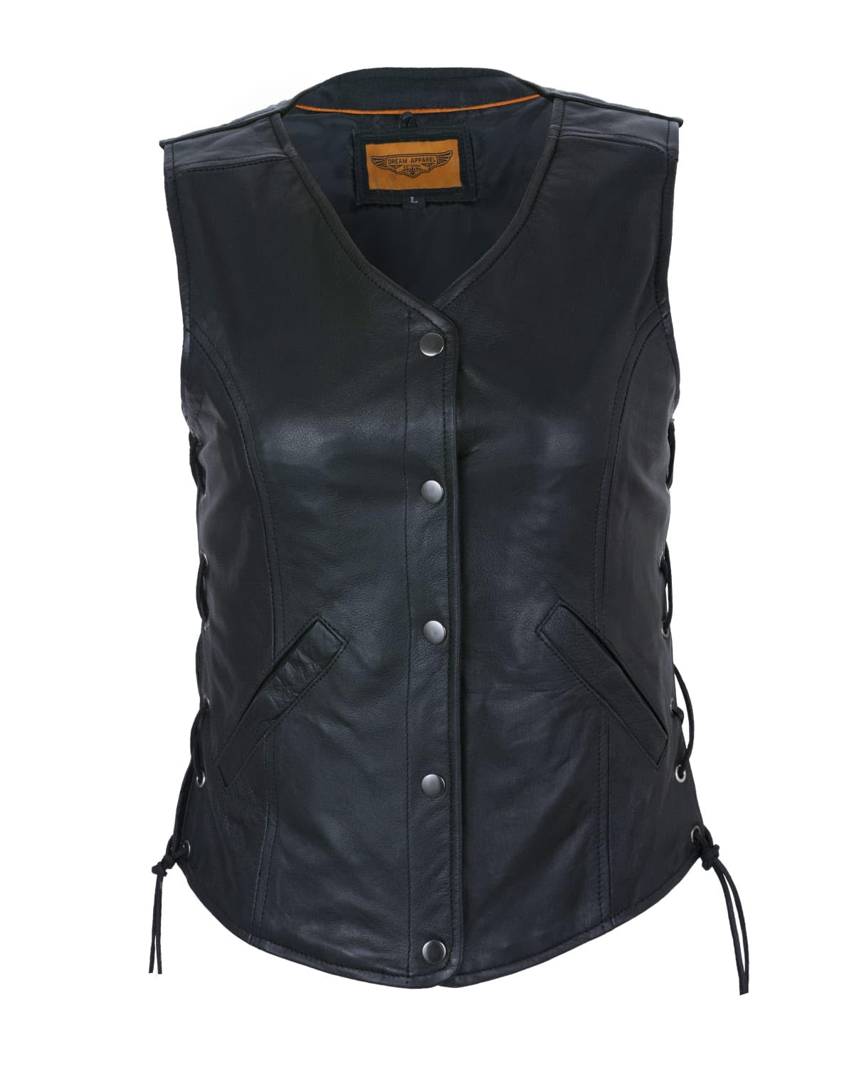 Womens Leather Vest With Concealed Carry & Side Laces 5-snaps on front