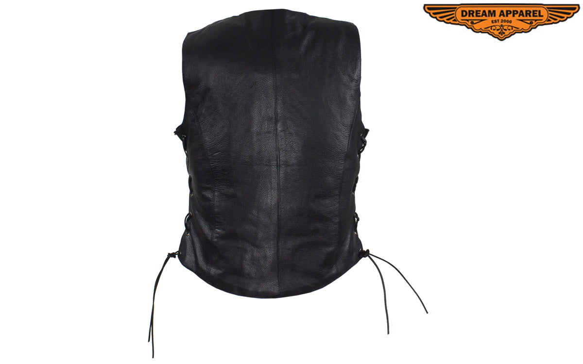 Womens Leather Motorcycle Vest With Satin Nickel Studs