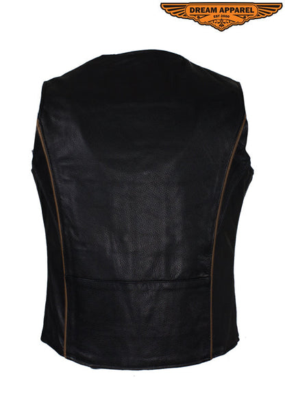 Dream Apparel Black Reflective Concealed Carry Pocket Vest with Brown Piping