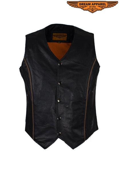 Dream Apparel Black Reflective Concealed Carry Pocket Vest with Brown Piping