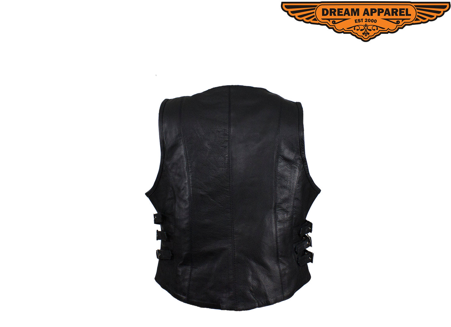 Dream Apparel Women Leather Concealed Carry Pockets Vest with roller buckles