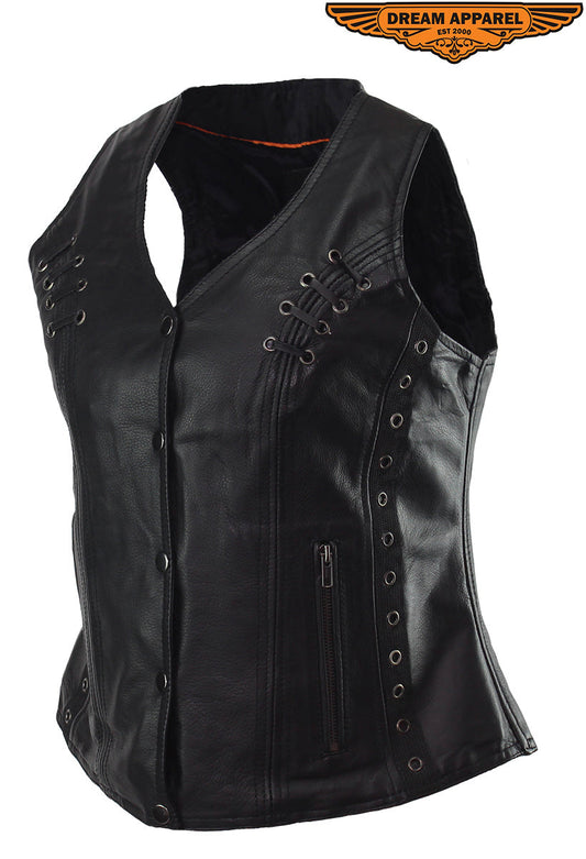 Dream Apparel Ladies Naked Cowhide Leather Vest With Concealed Carry Pockets