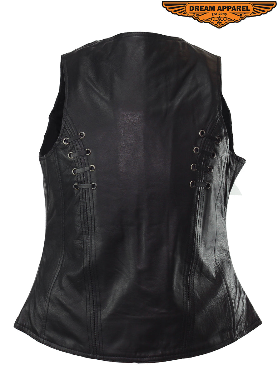 Dream Apparel Ladies Naked Cowhide Leather Vest With Concealed Carry Pockets