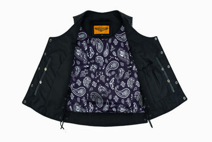 Women Vest Purp Paisley Lining Side Laces Conceal Pockets