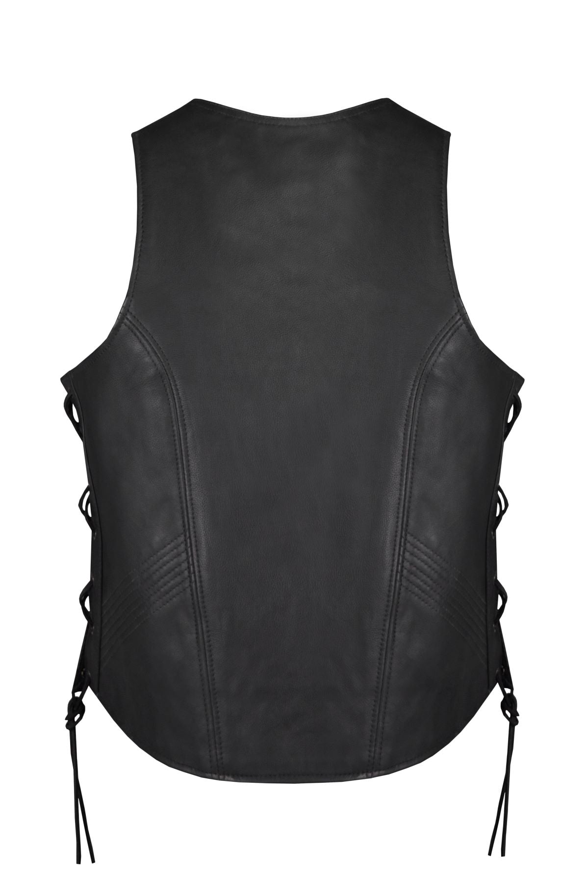 Women Zipper Front Vest Side Laces, Conceal Carry Pockets, Premium Cowhide Leather