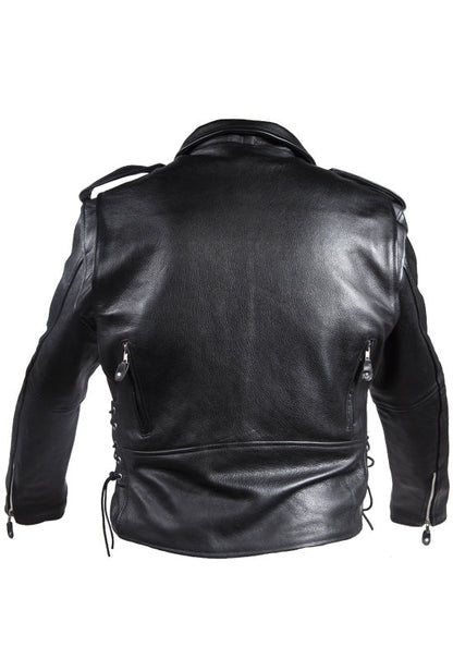 Mens Classic Police Style Motorcycle Jacket With Side Laces Zipout Lining