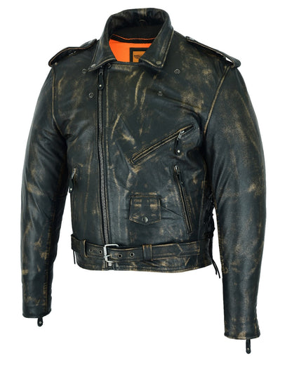 Dream Apparel Men's Distressed Brown Motorcycle Jacket with Conceal Carry Pockets