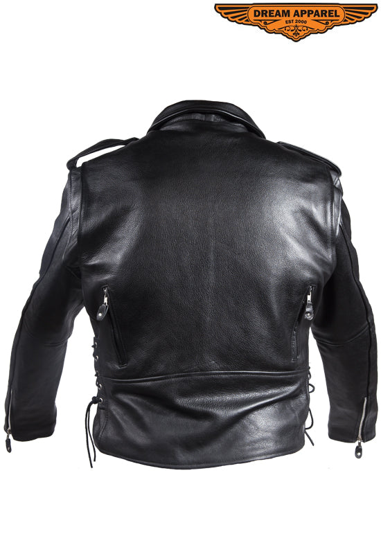 Mens Classic Police Style Motorcycle Jacket With Side Laces