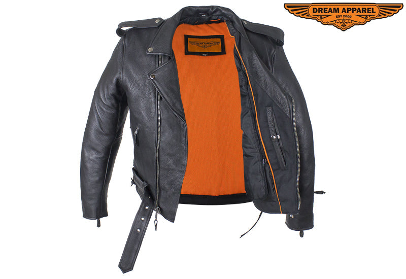 Mens Classic Police Style Motorcycle Jacket With Side Laces