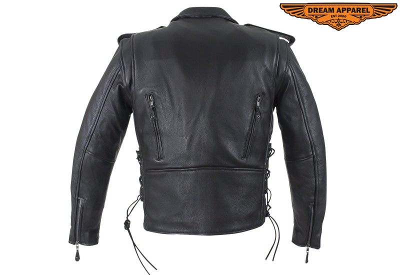 Mens Classic Police Style Motorcycle Jacket With Side Laces