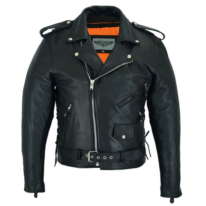 Mens Classic Police Style Motorcycle Jacket With Side Laces