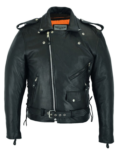 Mens Classic Police Style Motorcycle Jacket With Side Laces