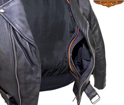 Mens Classic Police Style Motorcycle Jacket With Side Laces, Conceal Carry Gun Pockets Zipout Lining