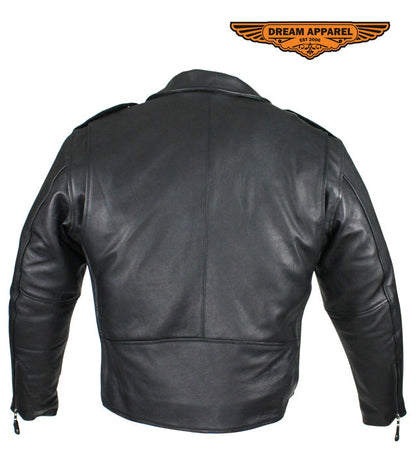 Mens Naked Cowhide Leather Motorcycle Jacket With Snap Down Collar & Belt